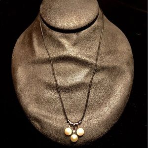 Fresh Water Pearl Trio Necklace w/tiny CZ stone